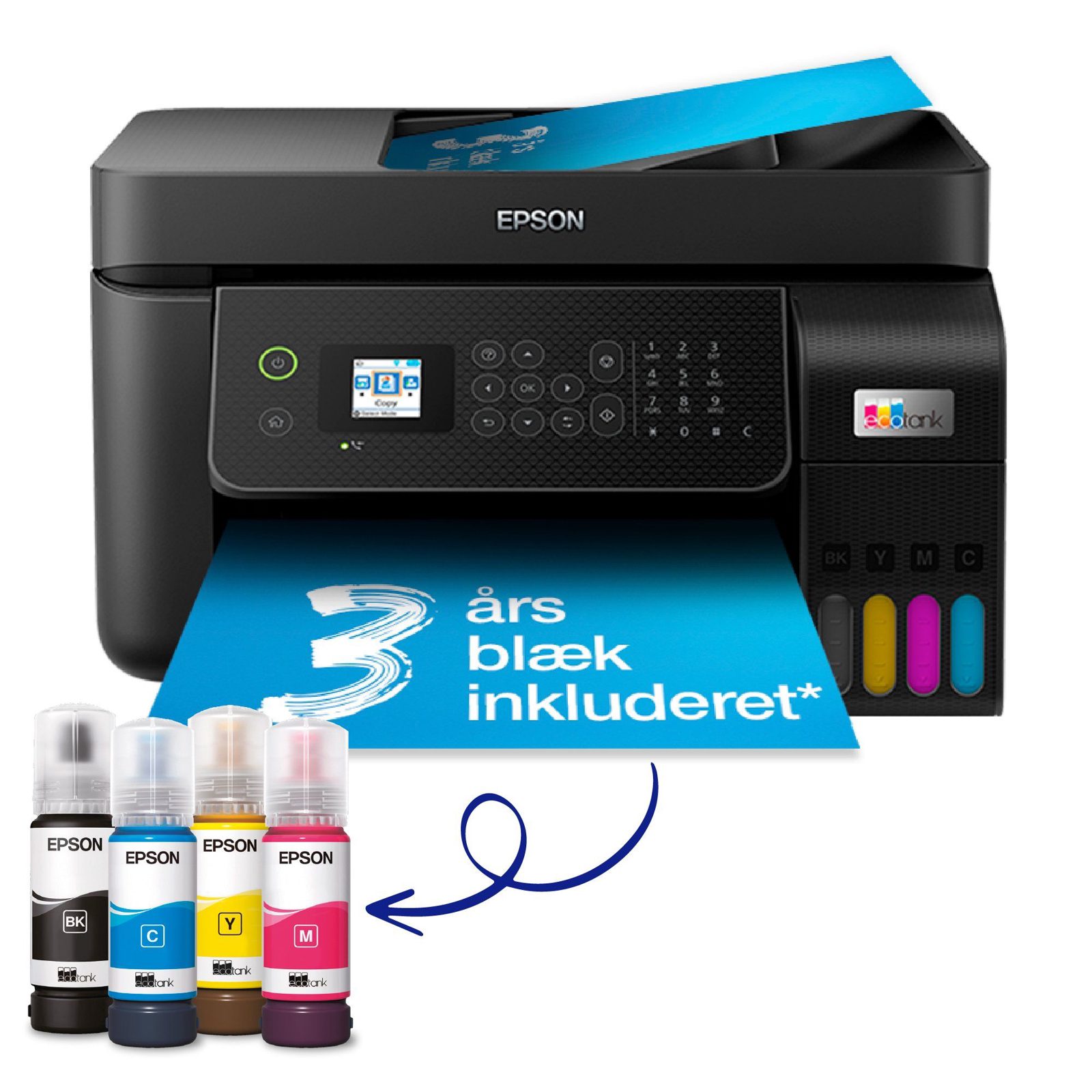 Epson EcoTank ET-4800, skrivare + scanner + kopiator + fax, 10/5 ppm ISO, 1200x2400 dpi scanner, display, ADM, AirPrint, USB/WiFi