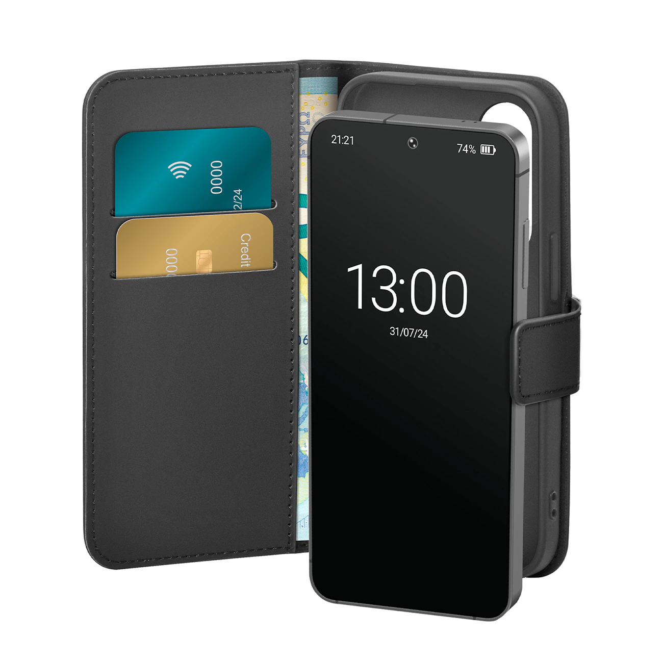 Puro Samsung Galaxy S25+ plånboksskal med 2 kortplatser, svart