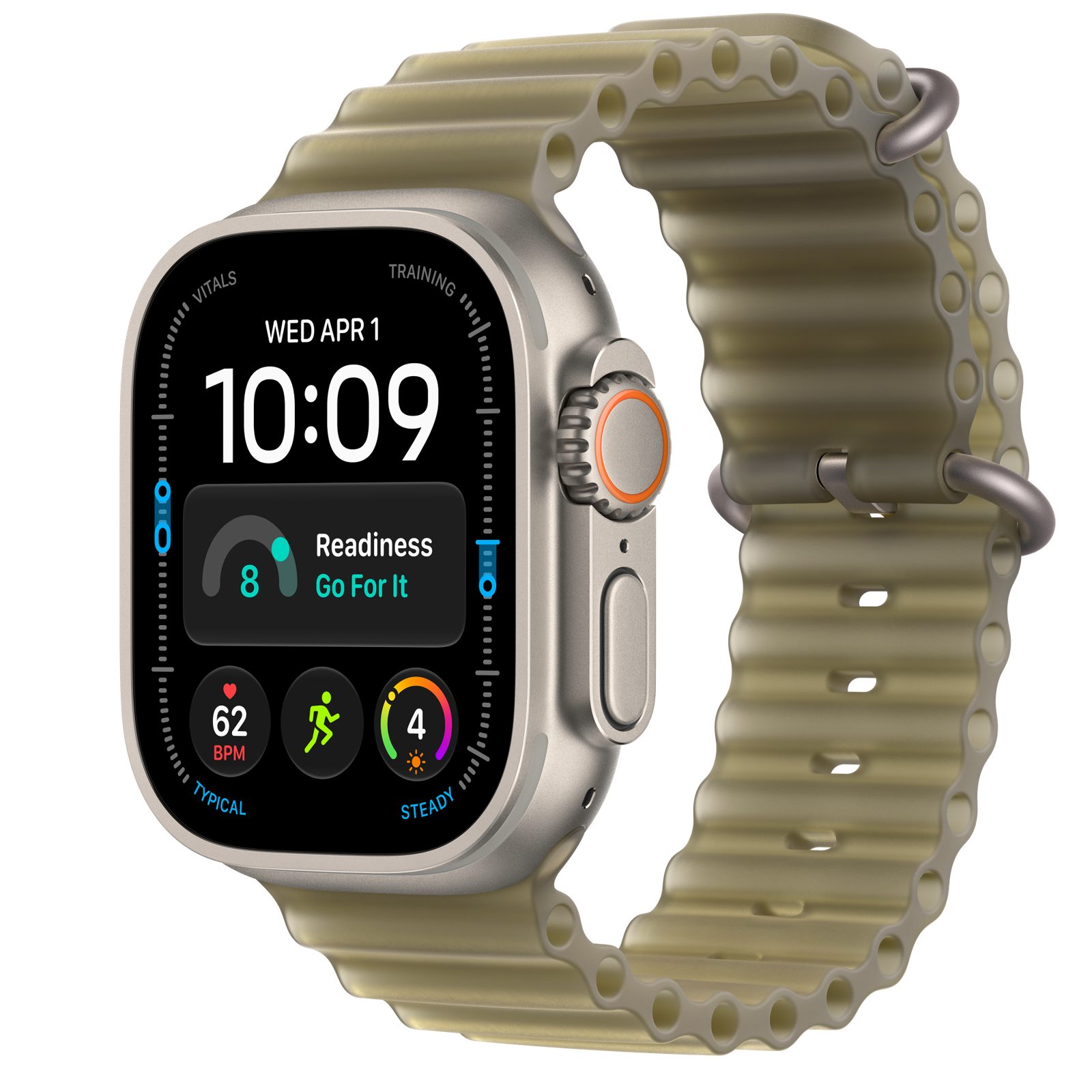 Apple Watch Ultra 4 (GPS + Cellular) • Titanboett naturlig, 49 mm • Havsband genomlyst tång