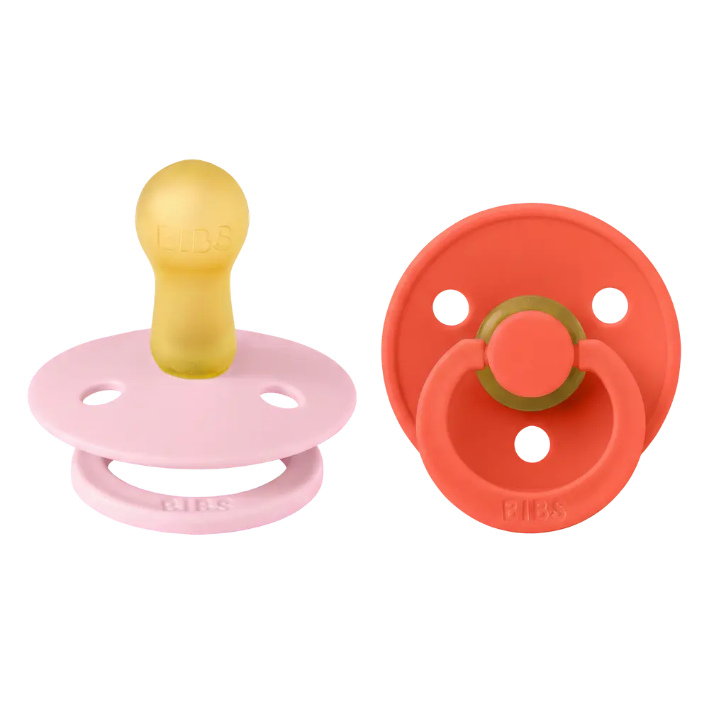 BIBS Pacifier Colour Latex Baby Pink/Tango Size 2 2pcs