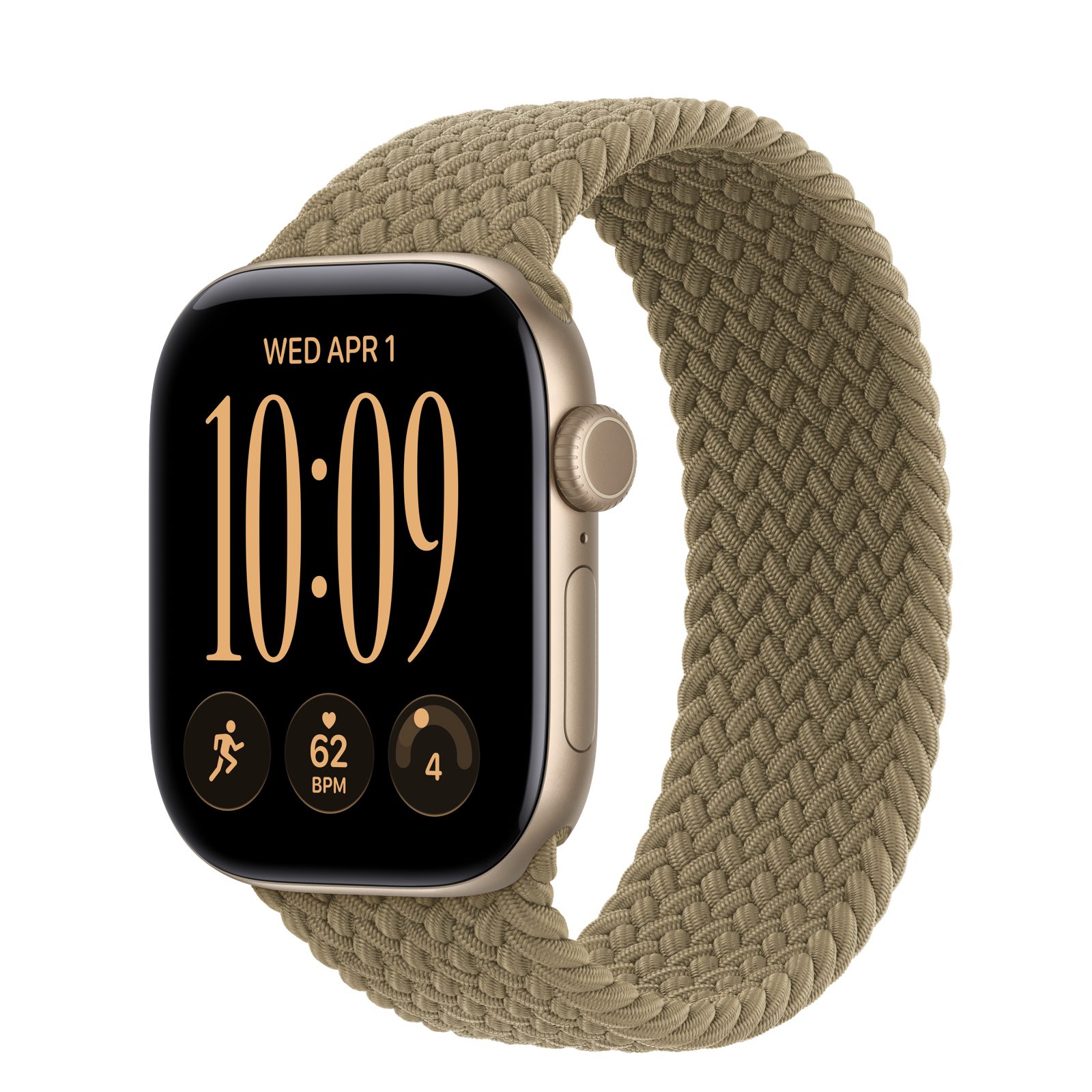 Apple Watch Series 12 (GPS) • Aluminiumboett ljust guld, 42 mm • Flätad sololoop oliv