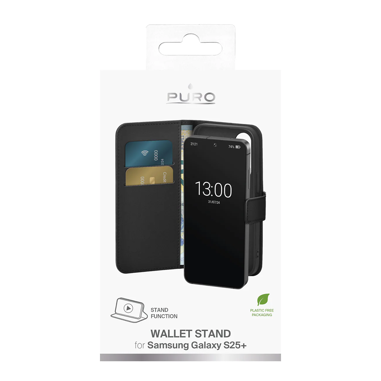 Puro Samsung Galaxy S25+ plånboksskal med 2 kortplatser, svart, bild 3