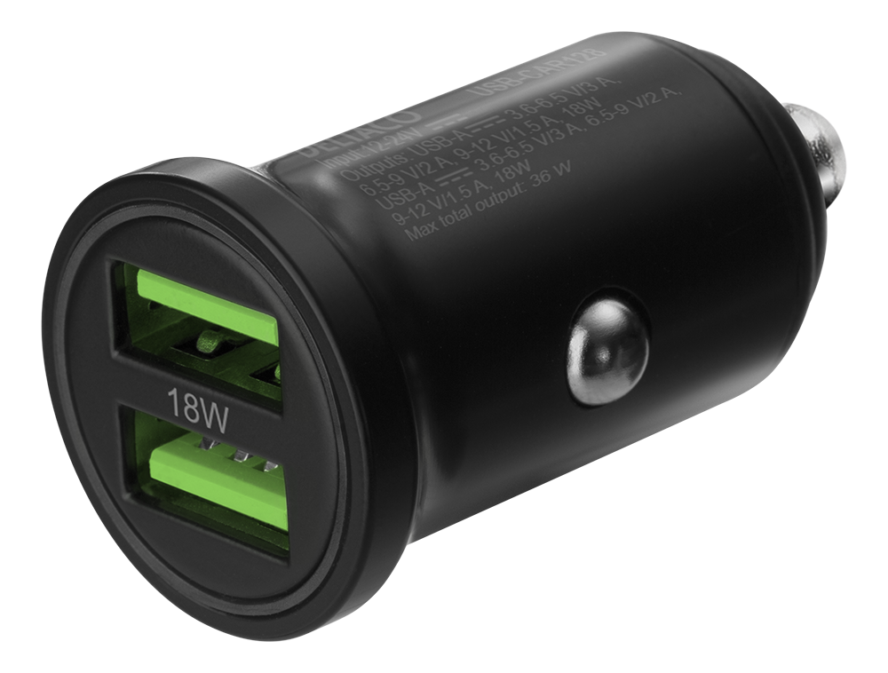 DELTACO USB-CAR128 - Strömadapter för bil - 36 Watt - 3 A - 2 utdatakontakter (USB) - svart, bild 4