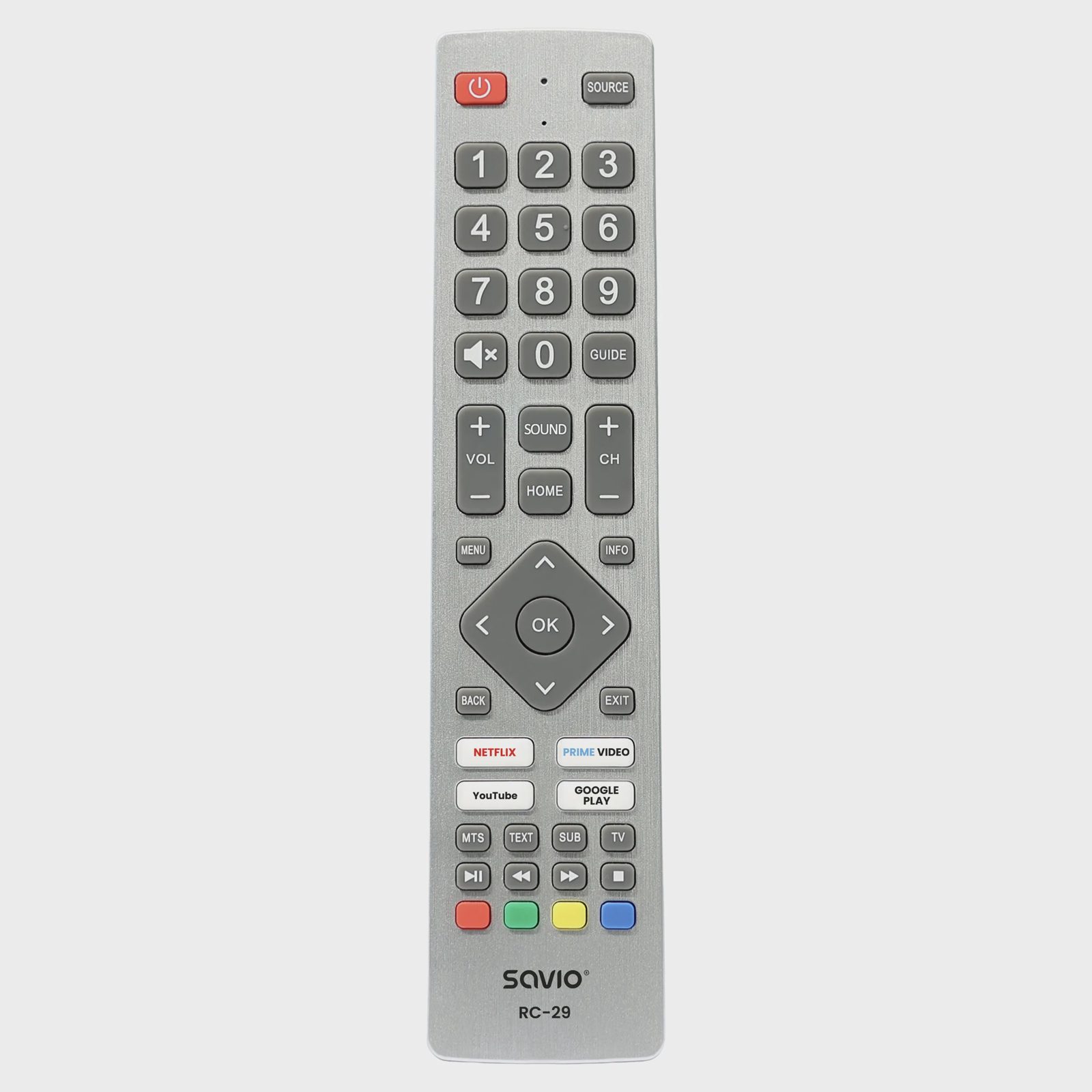 Savio RC-29, TV, IR trådlös, Tryckknappar, Grå