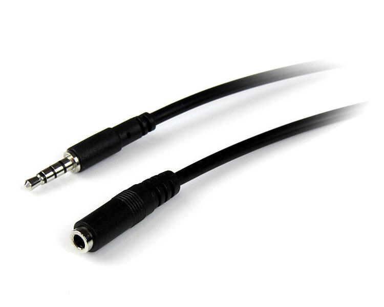 Förlängningsljudkabel stereo 3,5 mm, TRRS 4-pol, mik+hörlur, 2 meter - Svart, bild 4