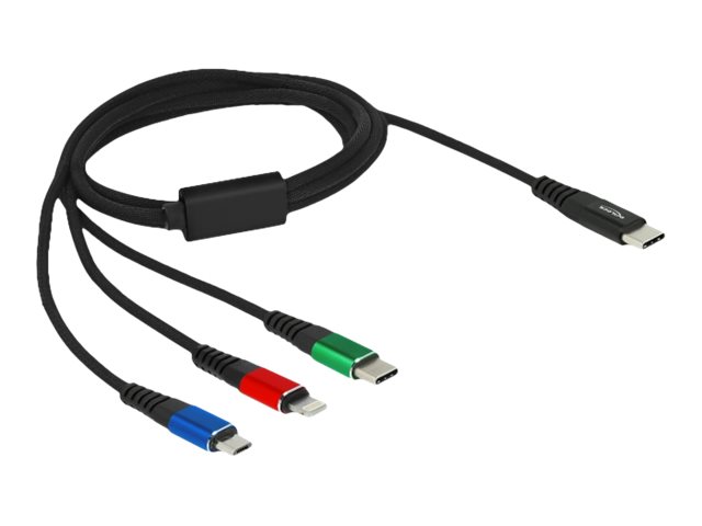 USB-C laddningskabel DeLOCK 3-i-1 till Lightning / Micro USB / USB-C, 15W, 1 meter - Svart, bild 3
