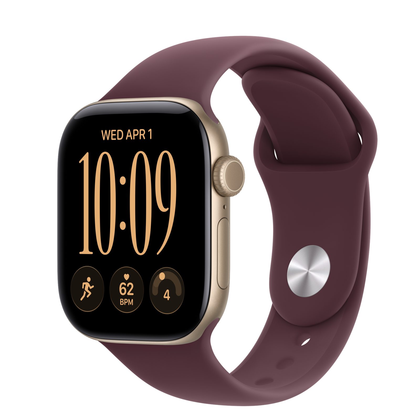 Apple Watch Series 12 (GPS + Cellular) • Aluminiumboett ljust guld, 42 mm • Sportband bourgogne