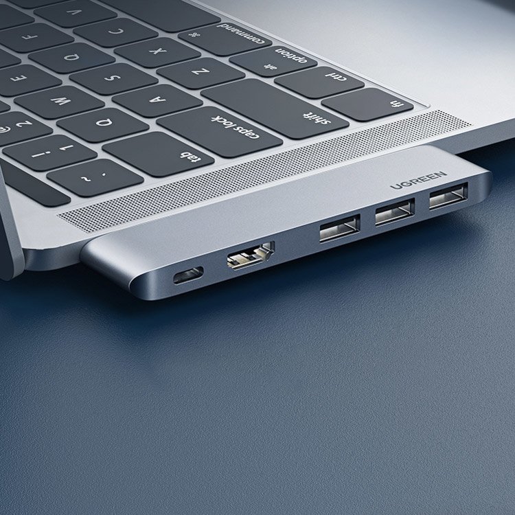 HUB Ugreen 60559 2x USB-C/USB-C PD (TB3, 100W, 4K60, 10Gbps) HDMI 4K30 3x USB3 Grå, bild 2