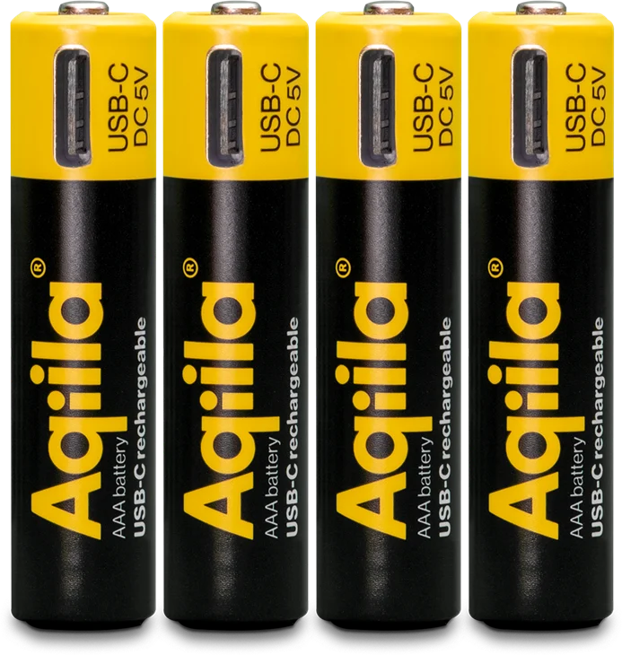 Aqiila USB-C Rechargeable Battery, AAA, 600 mAh, 4-pack