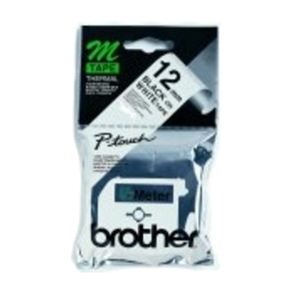 Brother Labelling Tape - 12MM, black/white, Blister Etikett-Tejp m