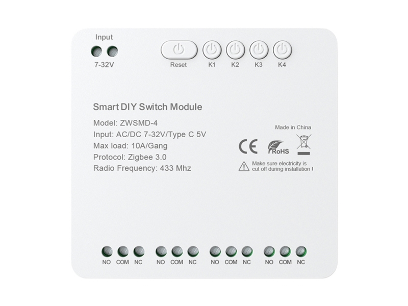 4-kanals ZigBee-strömbrytarmodul med spänningsfri DC 32V-kontakt Avatto ZWSMMD-4-32V, bild 2