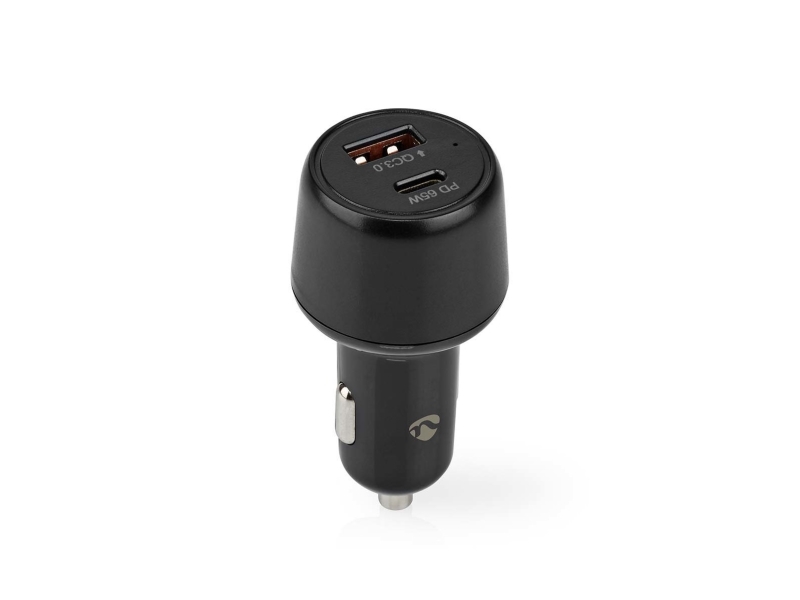 Nedis billaddare 65 W 2,0 3,0 3,25 A - Antal utgångar: 2, Porttyp: USB-A / USB-C™, Automatiskt spänningsval (CCPD65W100BK)