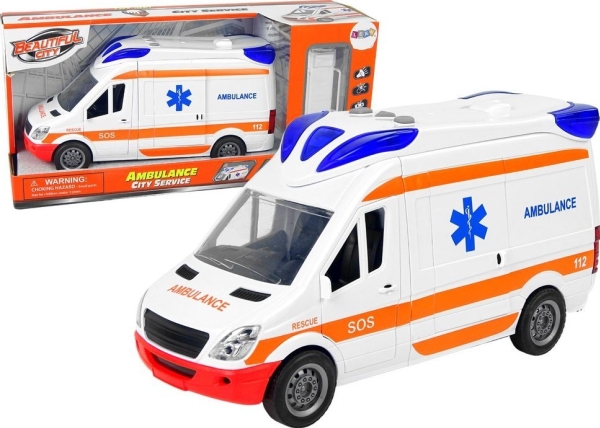 LeanToys interaktiv bil karetka ambulans + bår, ljus och ljud
