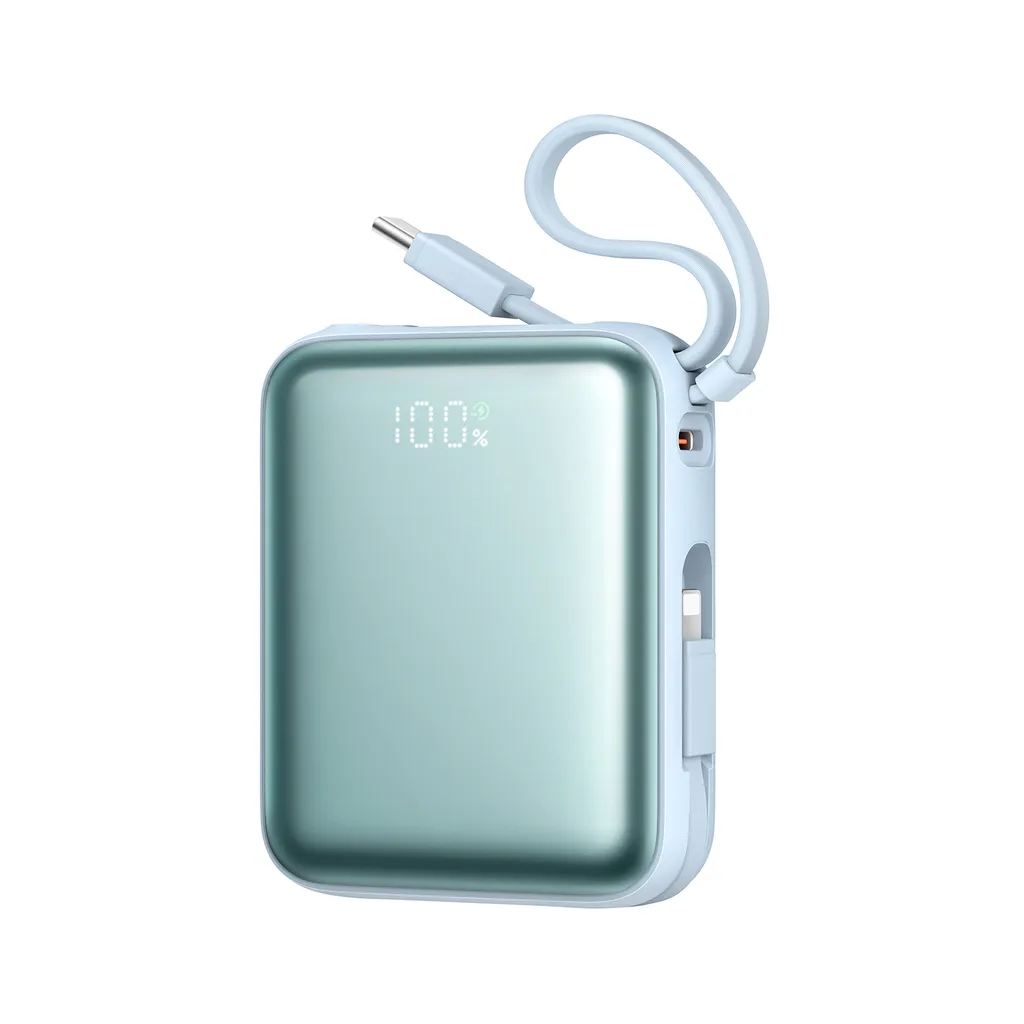 Joyroom 22.5W Powerbank 10000mAh Snabbladdning med Dubbla Kablar - Blå