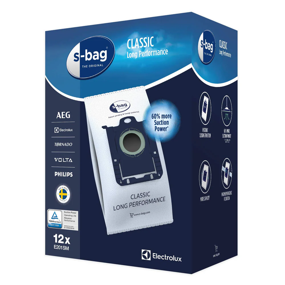 Electrolux E201SM dammsugarpåsar 3,5 l, 12 st. s-bag Classic Long Performance