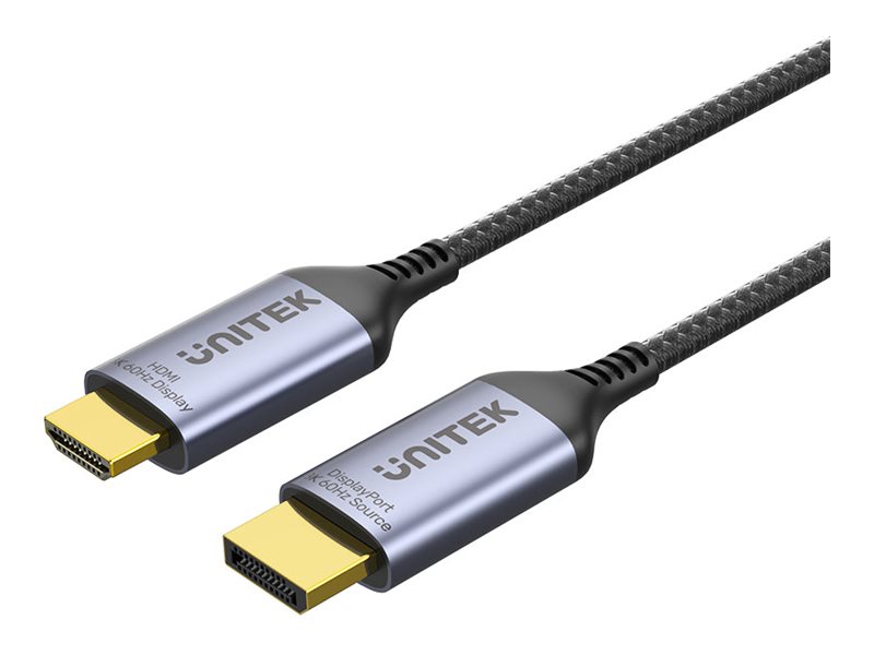 Unitek - Adapterkabel - DisplayPort hane till HDMI hane - 1.8 m - rymdgrå - 8K60Hz stöd, flätad