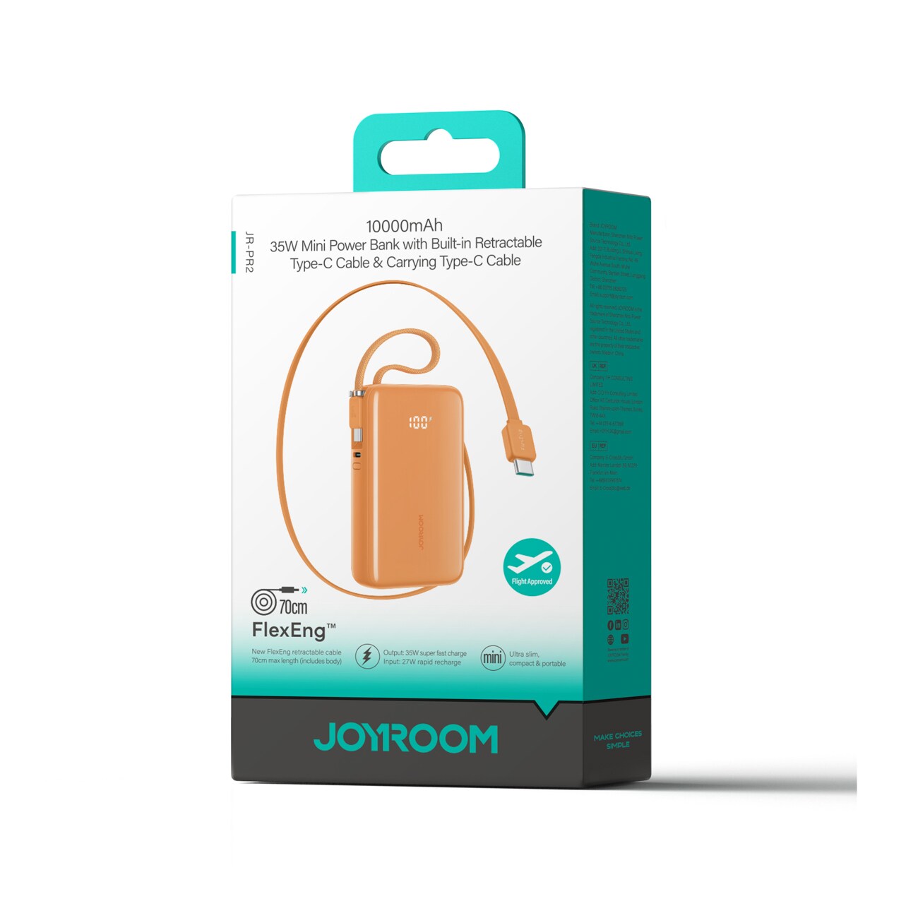 Joyroom JR-PR2L 35 W 10 000 mAh powerbank med inbyggda USB-C-kablar – orange, bild 2