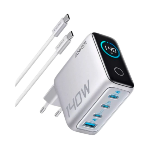 Anker 140W 4-ports GaN-laddare inklusive 240W USB-C kabel 1.5m Silver