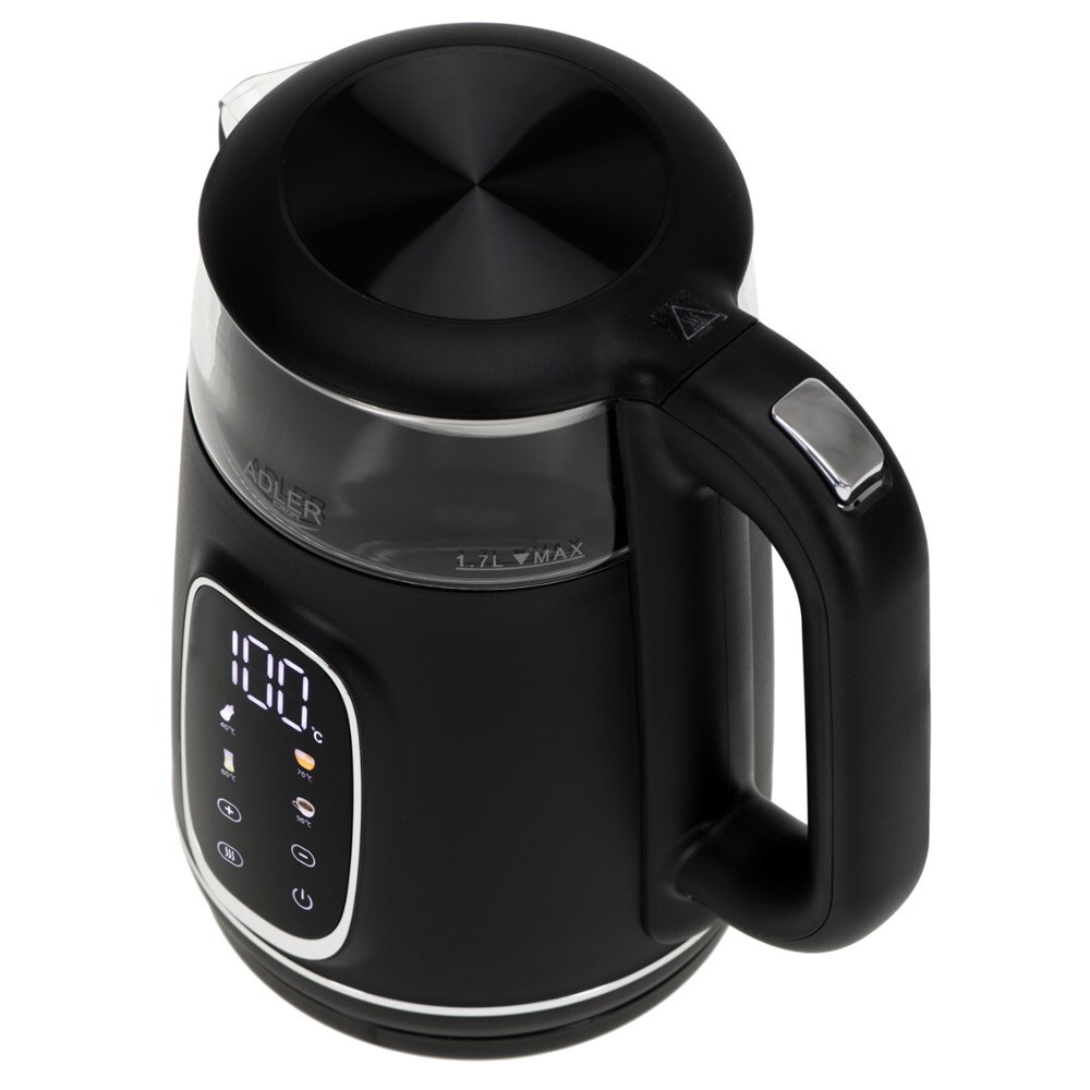 Adler AD 1305BS vattenkokare 1,7 L 2200 W temperaturkontroll, svart/silver, bild 4