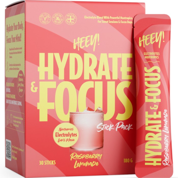 Heey! Hydrate & Focus Electrolytes Raspberry Lemonade Stick Pack 30 st