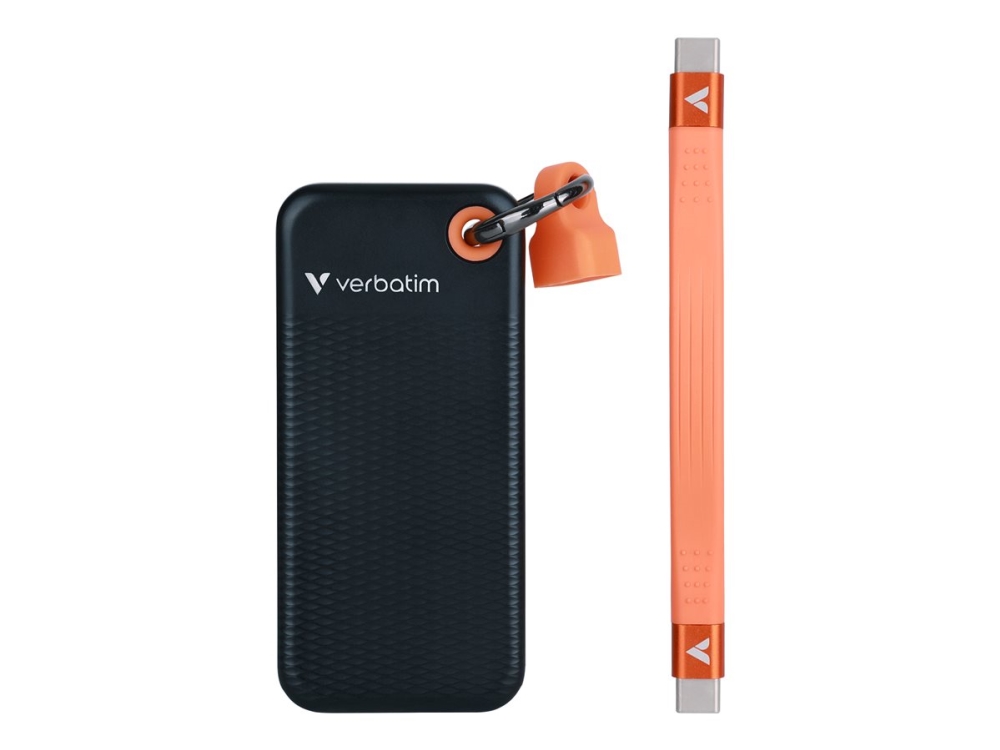 2 TB Verbatim Pocket SSD, USB 3.2 Gen2 - Svart/Orange