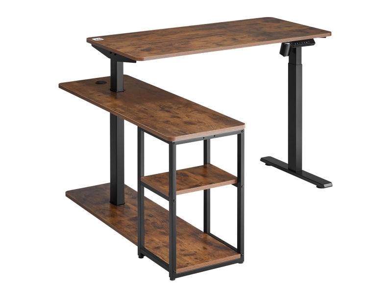 Ergo Office eldrivet höj- och sänkbord, maxhöjd 121 cm, max 70 kg, med topp och hyllor, för stående arbete, brun