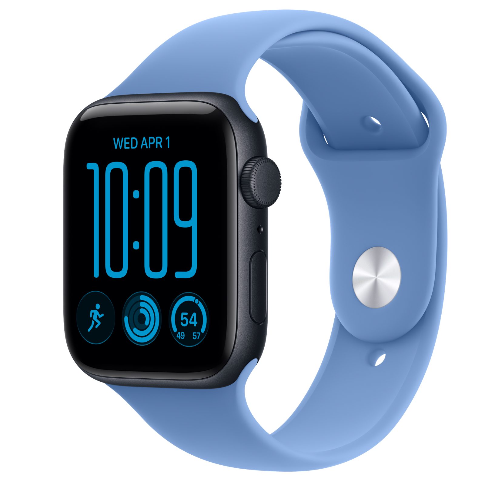 Apple Watch SE 3 (GPS) • Aluminiumboett midnatt, 44 mm • Sportband ängsblå