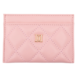 DARK Leather Quilted Card Holder Pale Rose