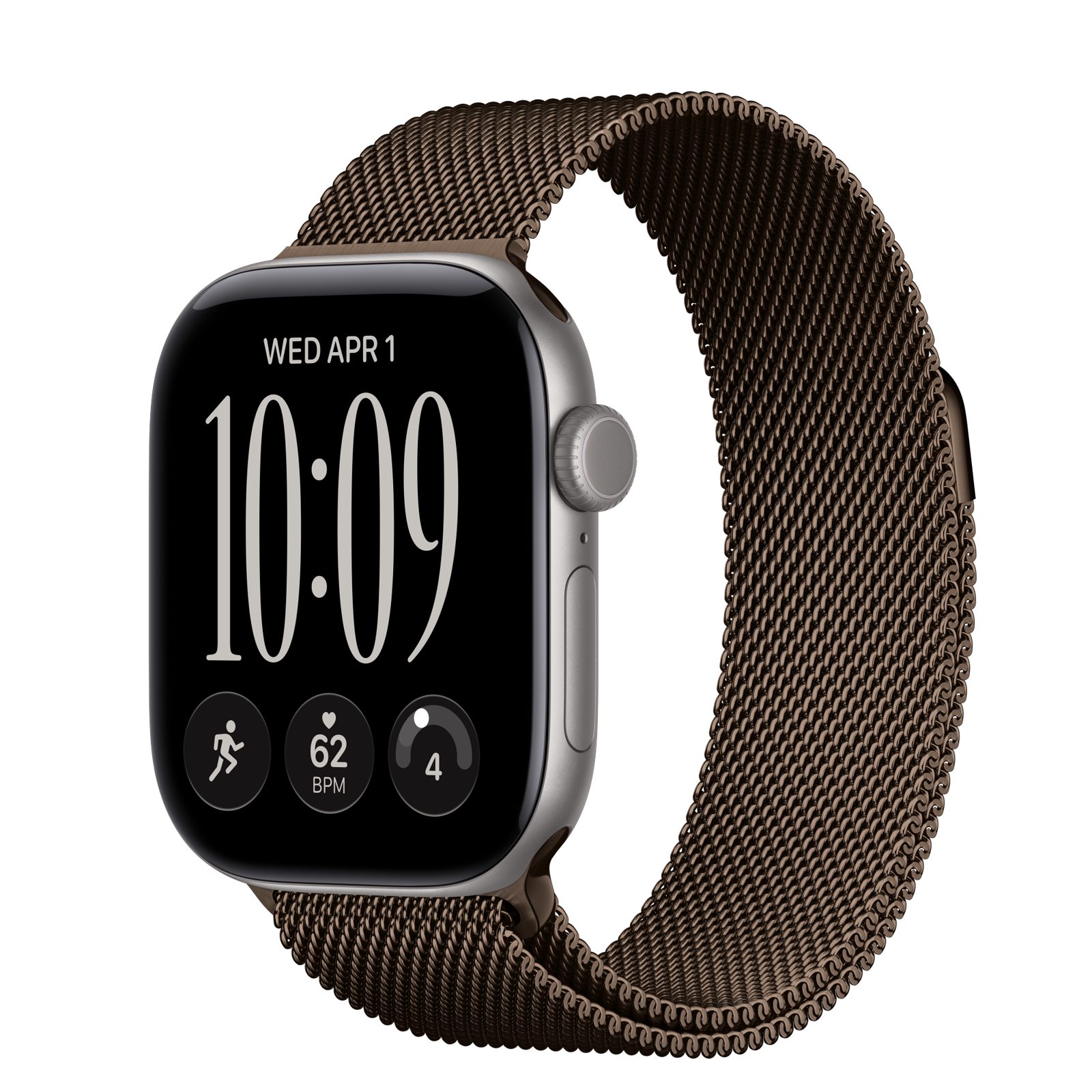 Apple Watch Series 12 (GPS + Cellular) • Aluminiumboett rymdgrå, 42 mm • Milanesisk loop mörk brons