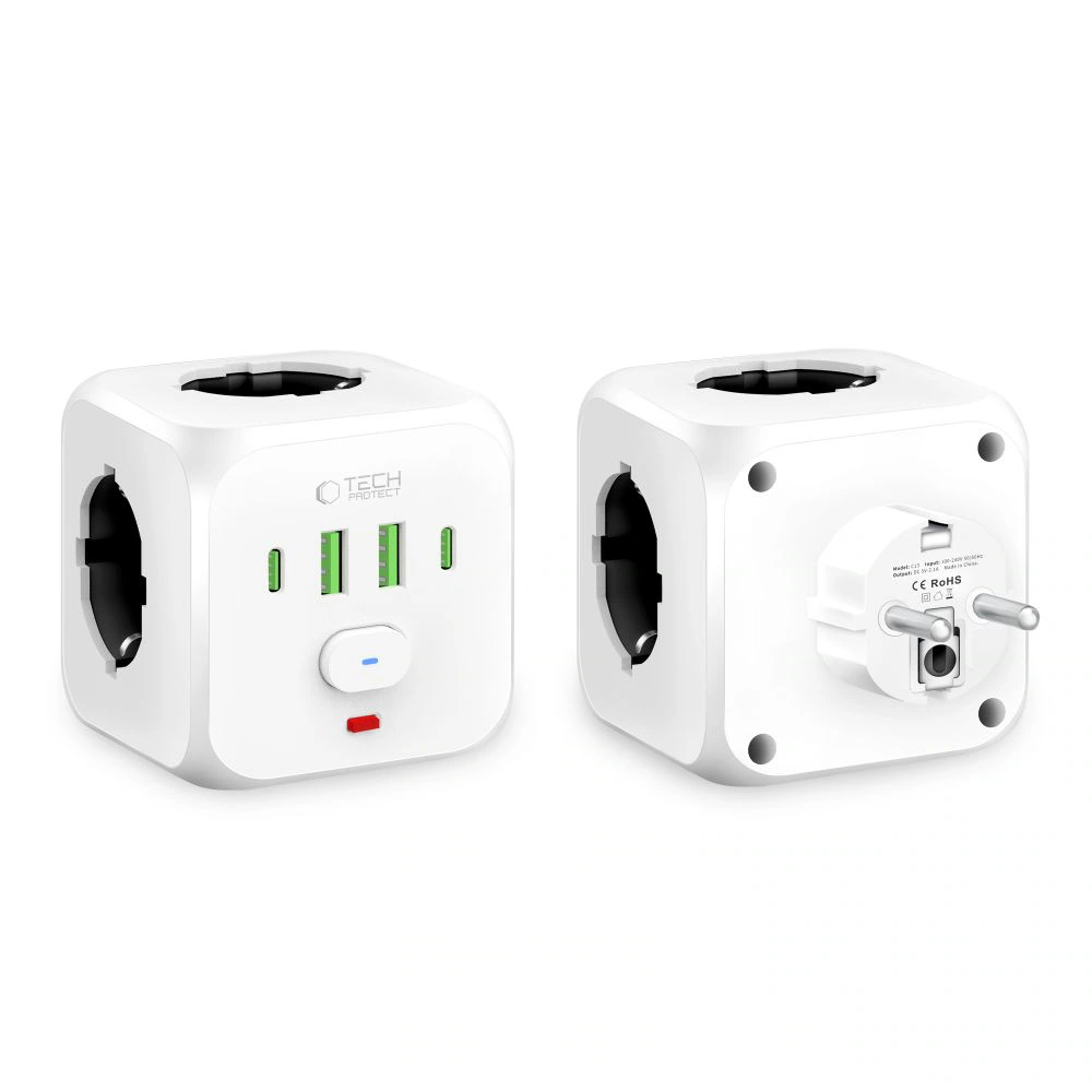 Grenuttag med 3x Schuko, 2x USB-A och 2x USB-C – 100–240 V, bild 2