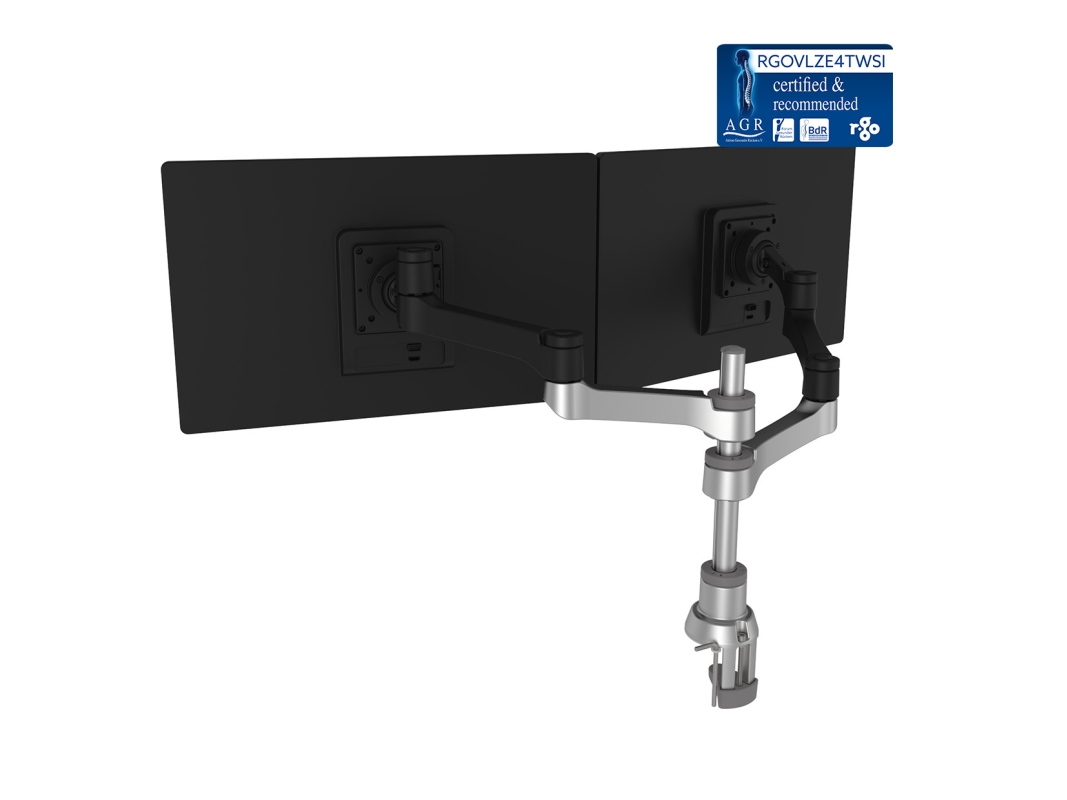 R-Go Zepher 4 Twin Monitor Arm - Silver