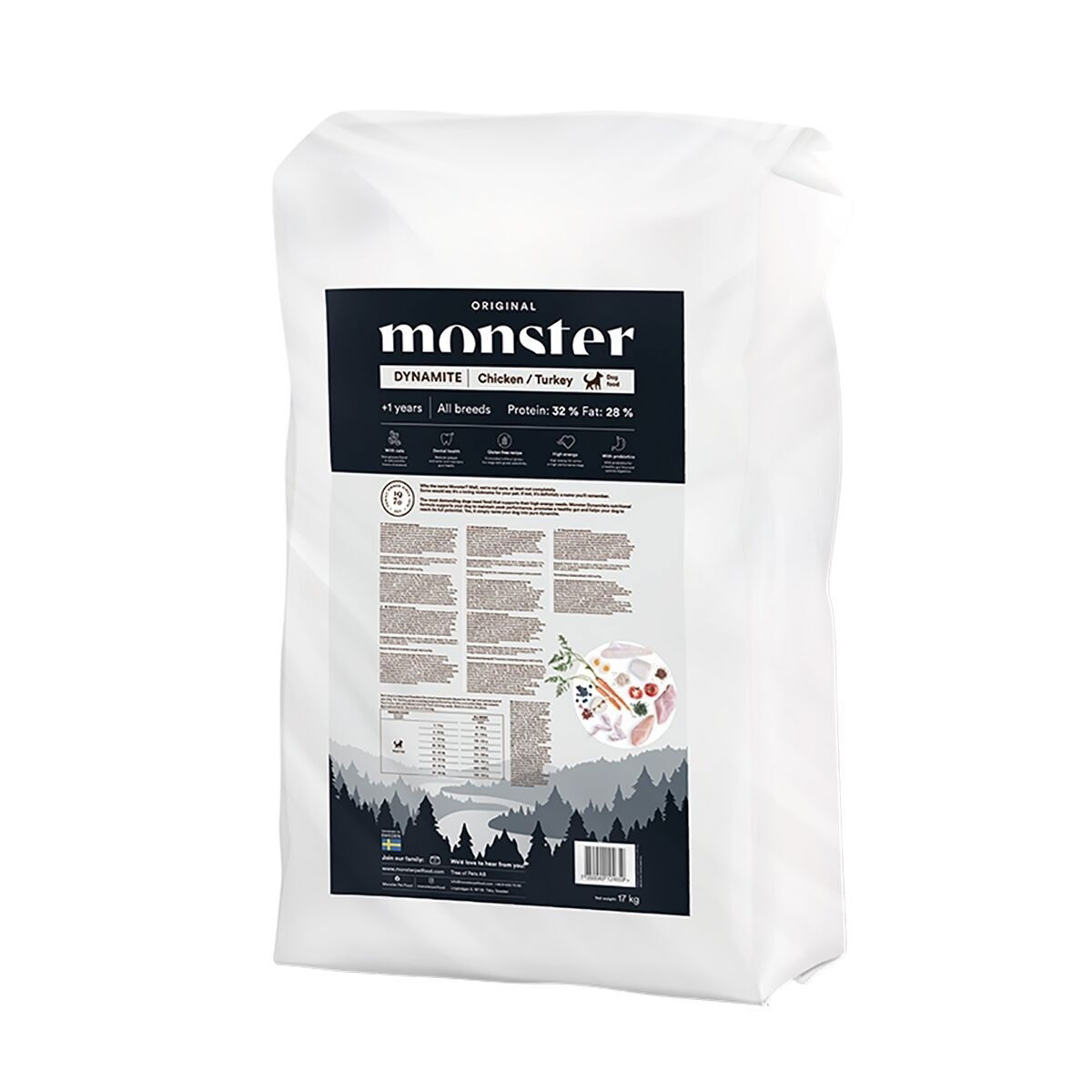Monster Dog Adult All Breeds Dynamite Chicken & Turkey Torrfoder till Hund 17 kg