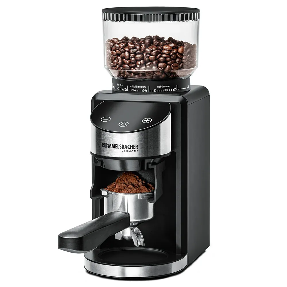 Rommelsbacher EKM 400, Kaffekvarn, 220 g, Konisk malning, Rostfritt stål, Svart, Rostfritt stål, Plast, Rostfritt stål