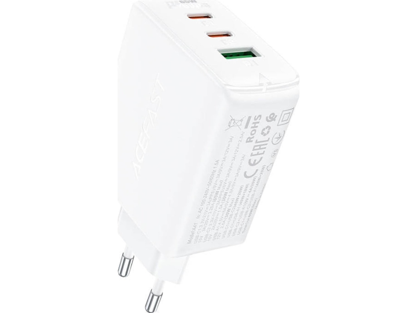 Acefast A41 laddare 1x USB-A 2x USB-C 1,5 A (A41 vit)
