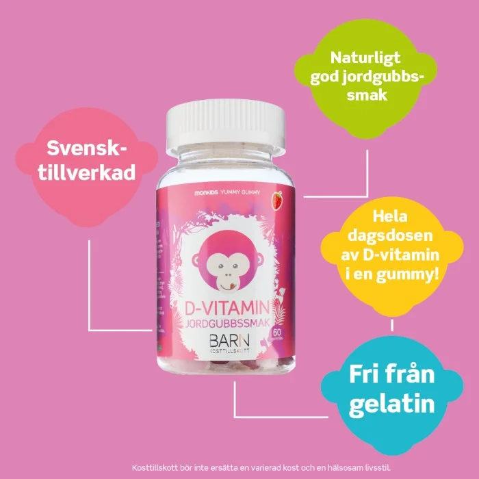 Monkids D-vitamin Jordgubb, 60 st, bild 2