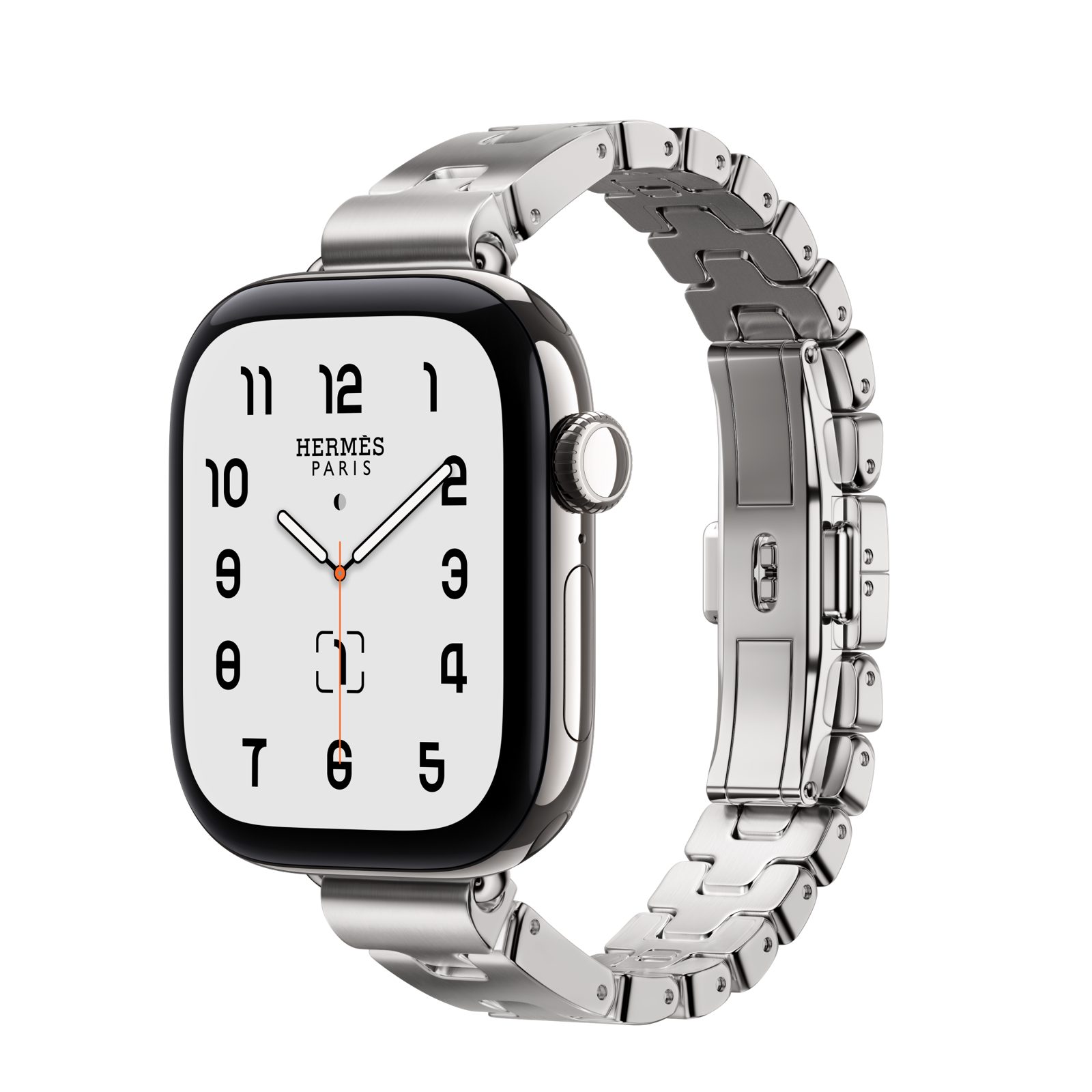 Apple Watch Hermès Series 12 (GPS + Cellular) • Titanboett silver, 42 mm • Satiné Grand H Fin - Small