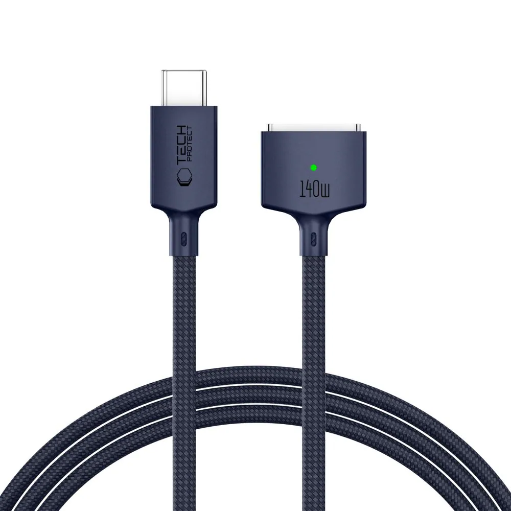 Tech-Protect MMC01 Ultraboost USB-C / USB-C MagSafe 3, 140 W, 200 cm kabel för MacBook – marinblå