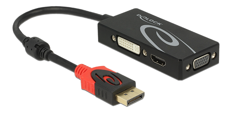 Multi-adapter DeLOCK DisplayPort 1.2 till VGA/HDMI/DVI, 4K passiv - Svart, bild 2