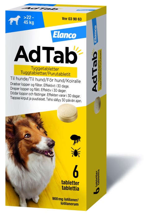 AdTab 900 mg tuggtabletter för hund (>22-45 kg) 6 st
