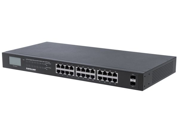 Intellinet 561242, Ohanterad, Gigabit Ethernet (10/100/1000), Full duplex, Strömförsörjning via Ethernet (PoE) stöd, Rackmontering, 1U