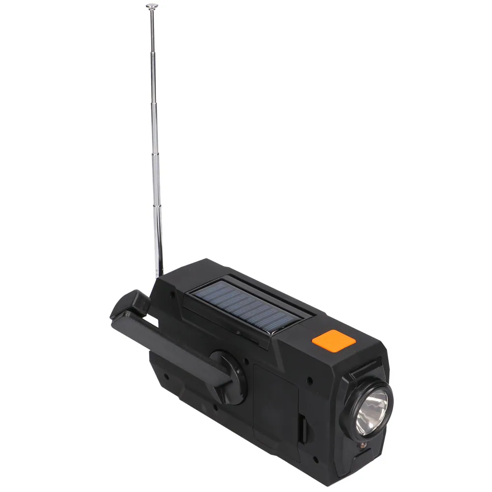 Nödradio med vev och solcell / 4000 mAh powerbank / krisradio / beredskapsradio med ficklampa och SOS-larm, bild 3