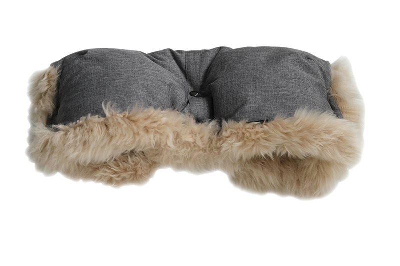 Bozz handmuff lammskinn, grå melange/linen långhårig