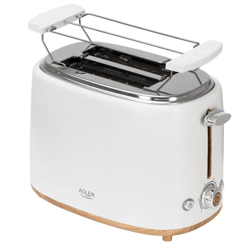 Brödrost med brödhylla / vit toaster med uppvärmning, upptining och 6 rostningsnivåer, bild 2