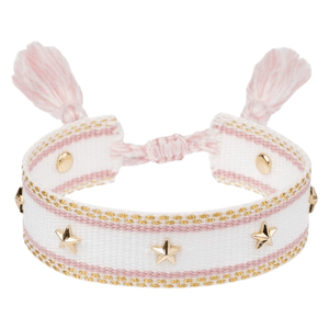 DARK Woven Friendship Bracelet Star Studs White Light Rose & Gold