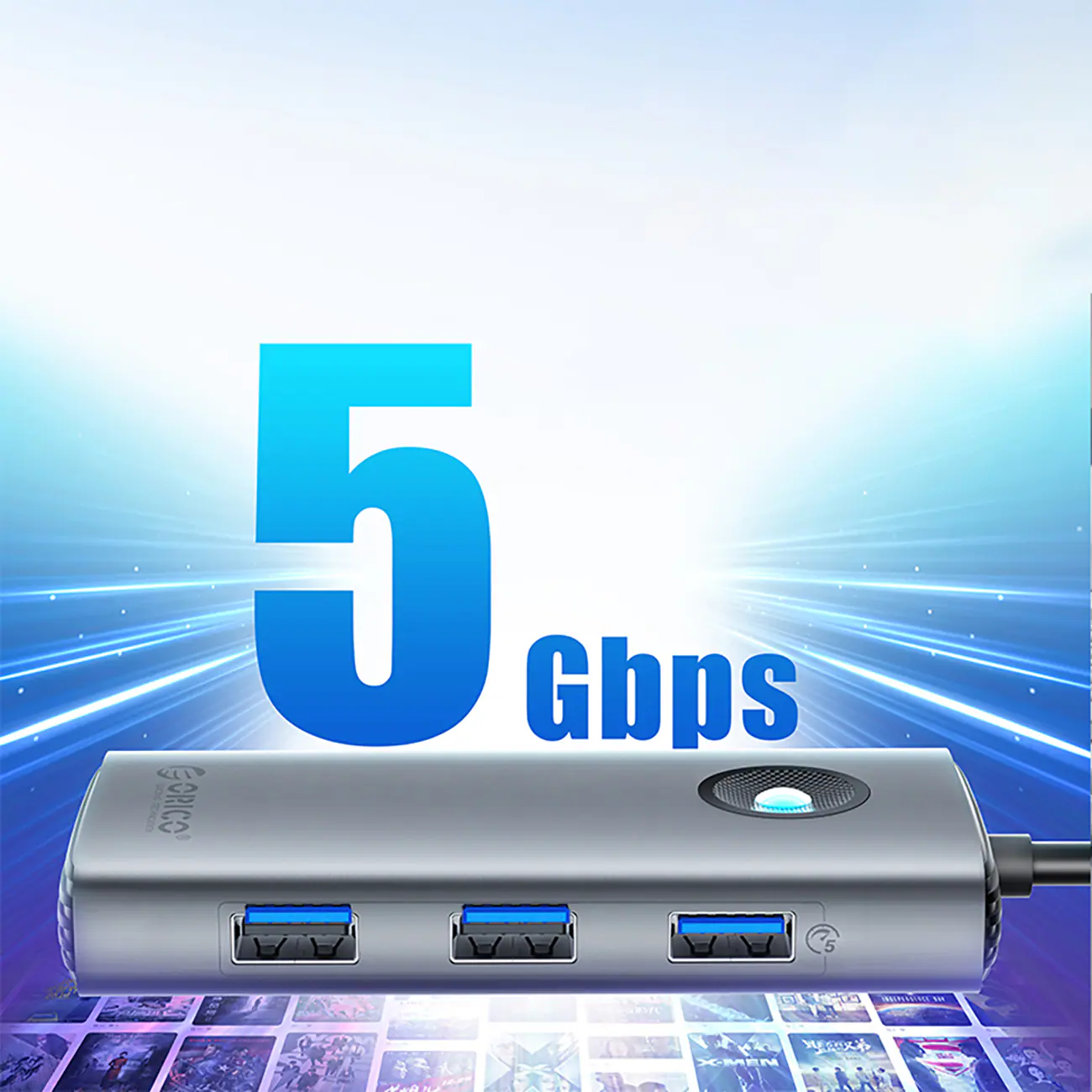 Orico PW11-6P USB-C Hub Dockningsstation 3x USB-A 3.0 + 1x USB-C 2.0 + 1x HDMI - Grå, bild 3