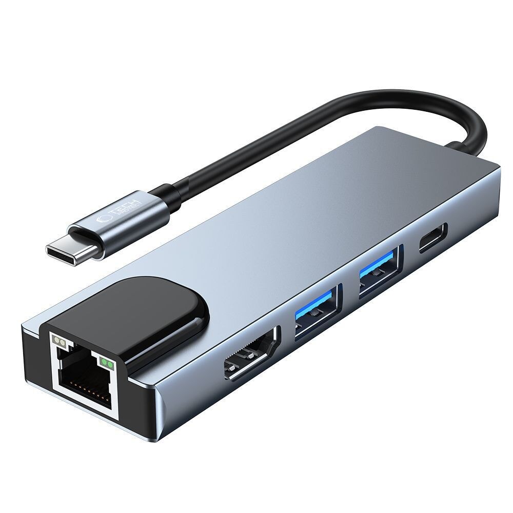 HUB Tech-Protect V3 5in1 USB-C - USB-A 3.0 / USB-A 2.0 / USB-C / HDMI / RJ45 - grå, bild 3