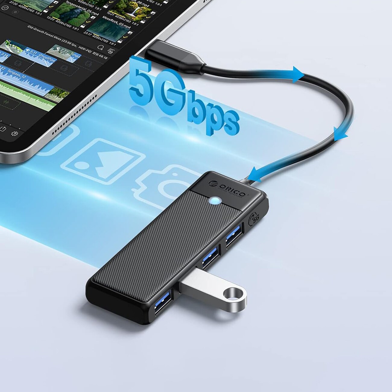 Orico PAPW4A-C3 USB-hubb med 4 portar (4x USB-A 3.0), 0,15 m – svart, bild 2