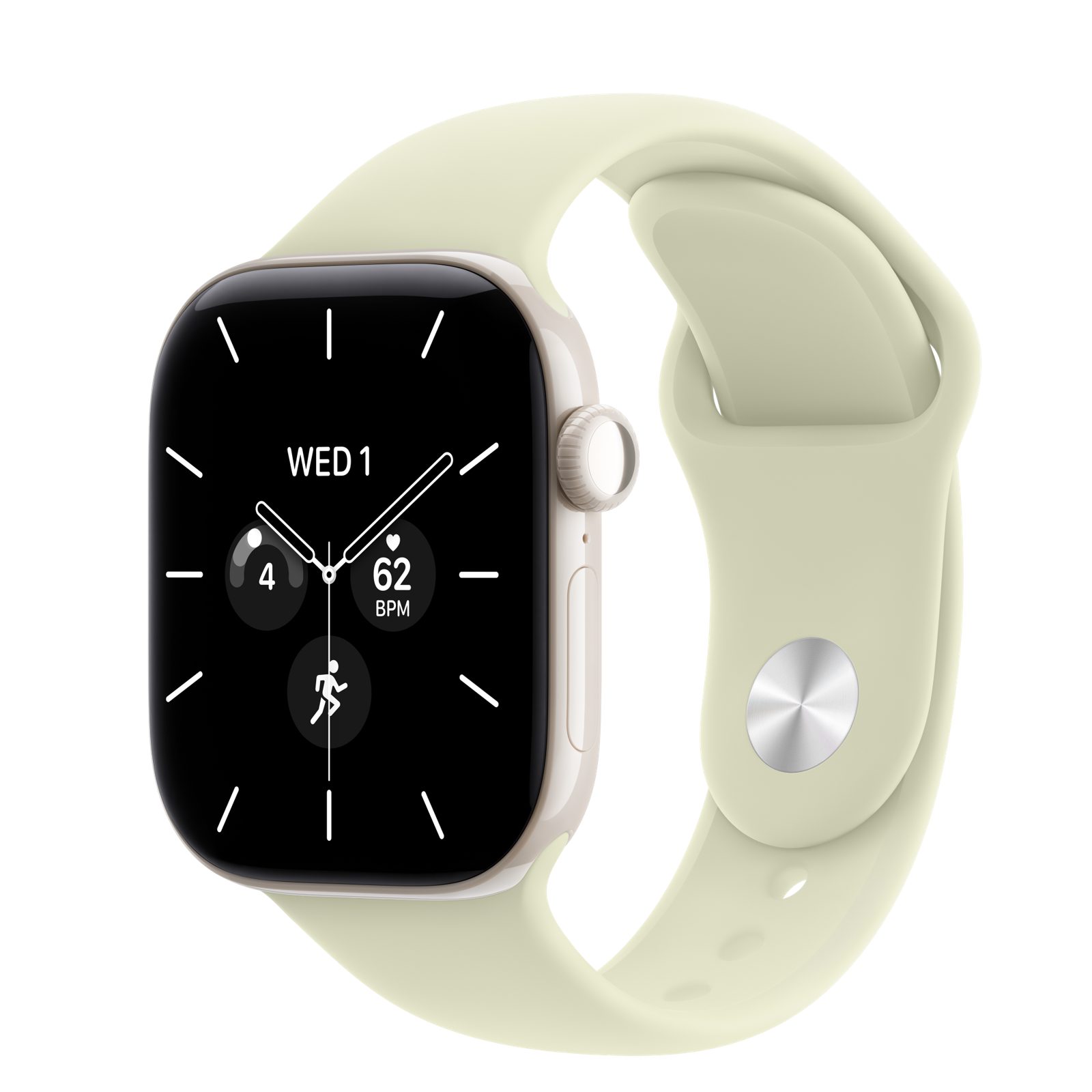 Apple Watch Series 12 (GPS + Cellular) • Keramikboett pärlvit, 42 mm • Sportband ljusgrön suckulent
