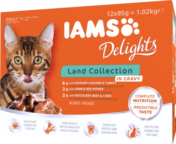 Iams Delights in gravy Multipack Land Collection Våtfoder till Katt 12x85 g
