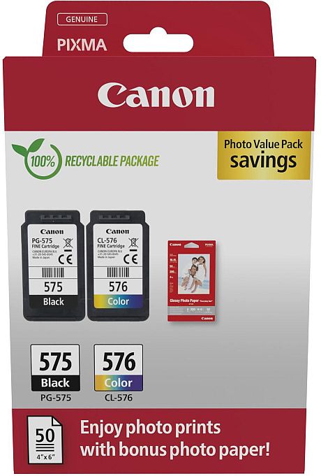 Canon PG-575/CL-576 svart+färg, Photo Value Pack (2 färgpatroner + 50 ark 10x15cm fotopapper), bild 3